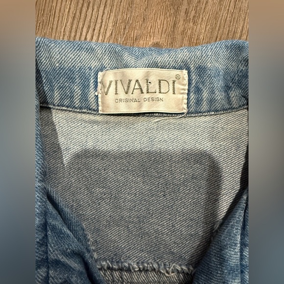 Vintage Vivaldi Denim Vest Women’s Small Cropped 90s Jean Vest Blue Button Up - Picture 2 of 3